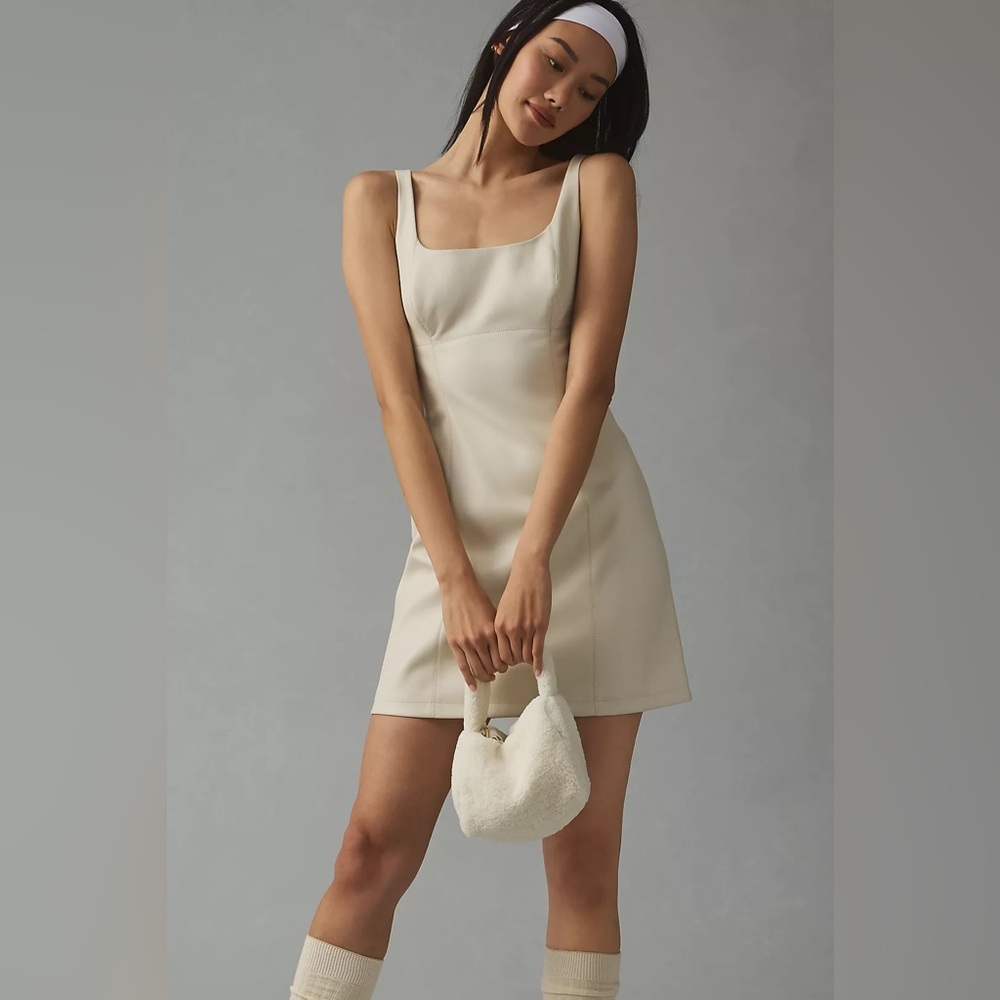 Anthropologie Maeve Faux Leather Square Neck Mini Dress